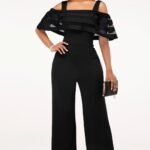 Cold-Shoulder Tiered Mesh Wide-Leg Jumpsuit